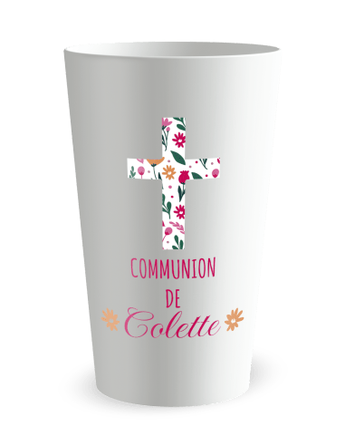Gobelet blanc de face - communion jolies fleurs - Ecocup