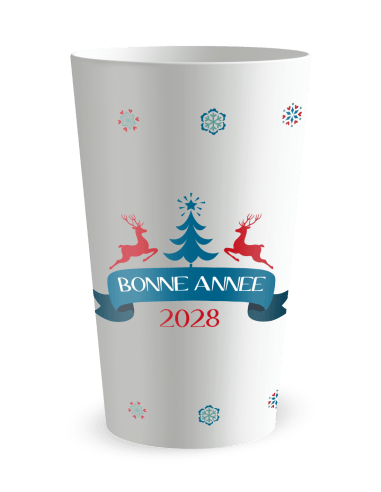 Gobelet blanc de face - Renne de Noël - Ecocup