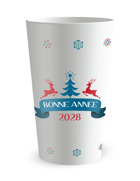 Gobelet blanc de face - Renne de Noël - Ecocup
