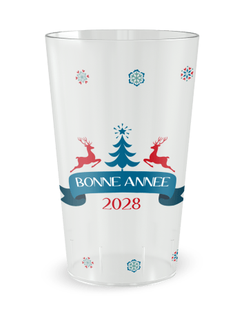 Gobelet transparent de face - Renne de Noël - Ecocup
