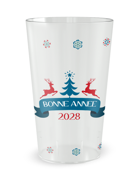 Gobelet transparent de face - Renne de Noël - Ecocup