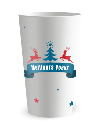 Gobelet blanc de face - Rennes et sapin - Ecocup