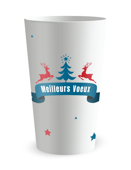 Gobelet blanc de face - Rennes et sapin - Ecocup
