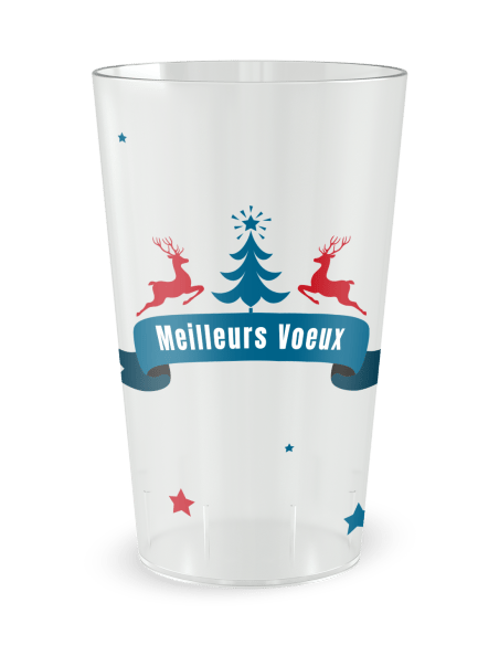 Gobelet transparent de face - Rennes et sapin - Ecocup