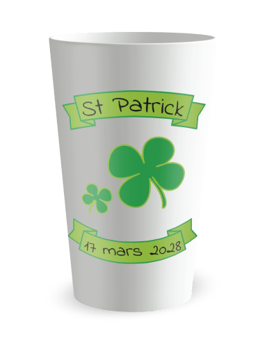 Gobelet blanc de face - Fête Saint Patrick - Ecocup