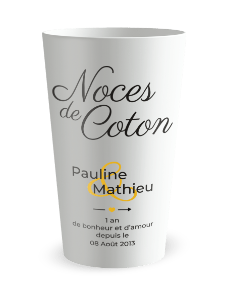 Gobelet blanc de face - Mariage 1 An - Noces de Coton - Ecocup