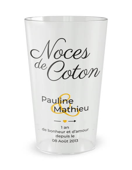 Gobelet transparent de face - Mariage 1 An - Noces de Coton - Ecocup