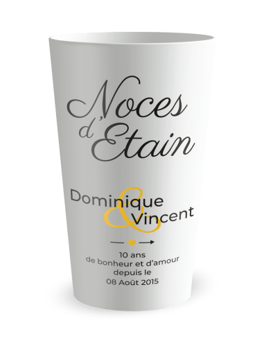 Gobelet blanc de face - Mariage 10 Ans - Noces d'Etain - Ecocup