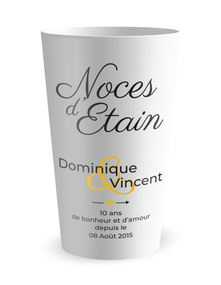 Gobelet blanc de face - Mariage 10 Ans - Noces d'Etain - Ecocup