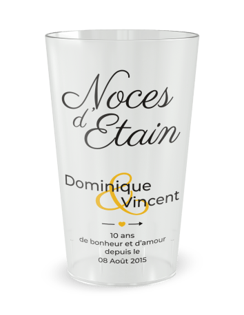Gobelet transparent de face - Mariage 10 Ans - Noces d'Etain - Ecocup