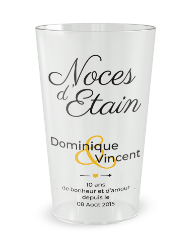 Gobelet transparent de face - Mariage 10 Ans - Noces d'Etain - Ecocup