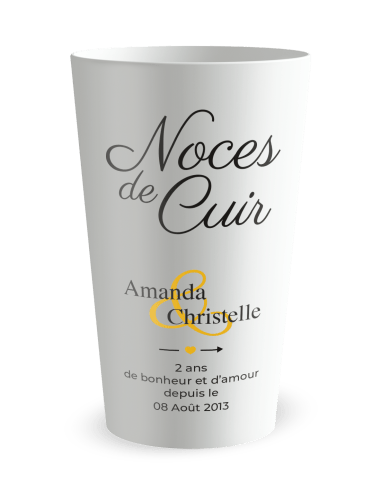 Gobelet blanc de face - Mariage 2 Ans - Noces de Cuir - Ecocup