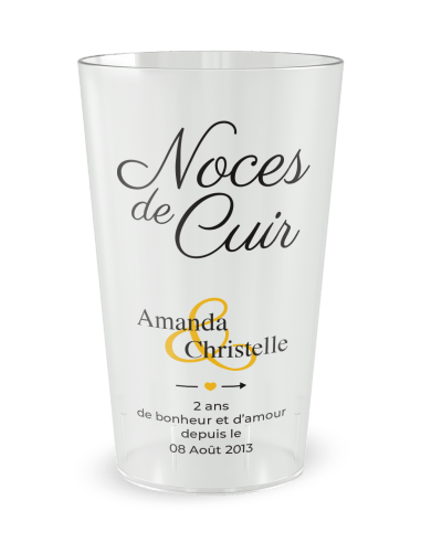 Gobelet transparent de face - Mariage 2 Ans - Noces de Cuir - Ecocup