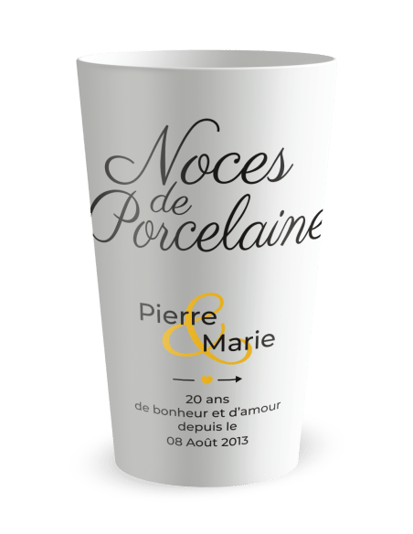 Gobelet blanc de face - Mariage 20 Ans - Noces de Porcelaine - Ecocup