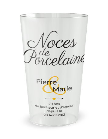 Gobelet transparent de face - Mariage 20 Ans - Noces de Porcelaine - Ecocup