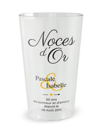 Gobelet transparent de face - Mariage 50 Ans - Noces d'Or - Ecocup