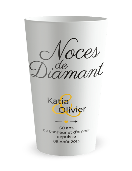 Gobelet blanc de face - Mariage 60 Ans - Noces de Diamant - Ecocup