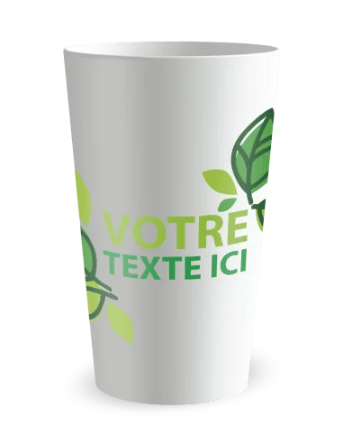 Gobelet blanc de face - feuilles vertes - Ecocup