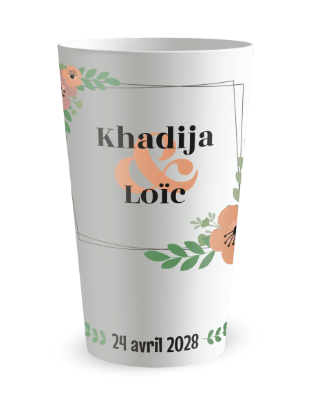 Gobelet blanc de face - mariage cadre floral - Ecocup