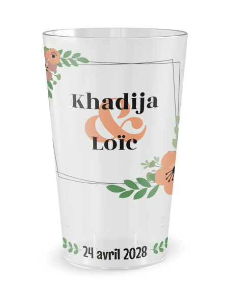 Gobelet transparent de face - mariage cadre floral - Ecocup