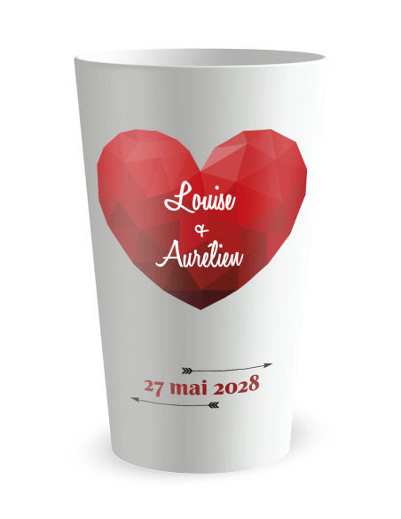 Gobelet blanc de face - mariage cœur amour - Ecocup
