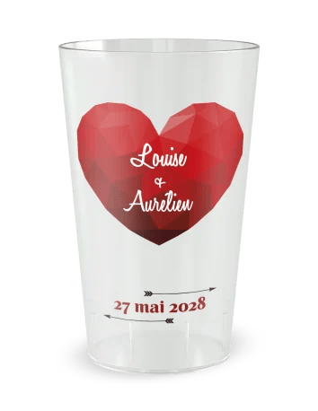 Gobelet transparent de face - mariage cœur amour - Ecocup