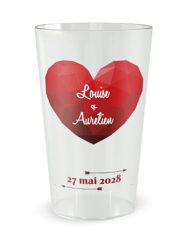 Gobelet transparent de face - mariage cœur amour - Ecocup