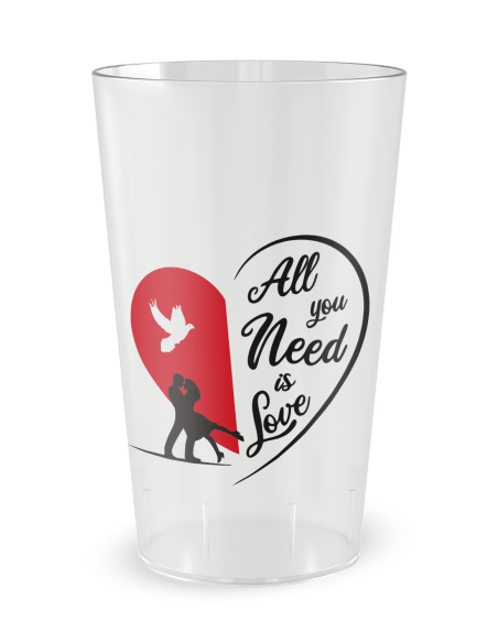 Gobelet transparent de face - mariage cœur rouge - Ecocup
