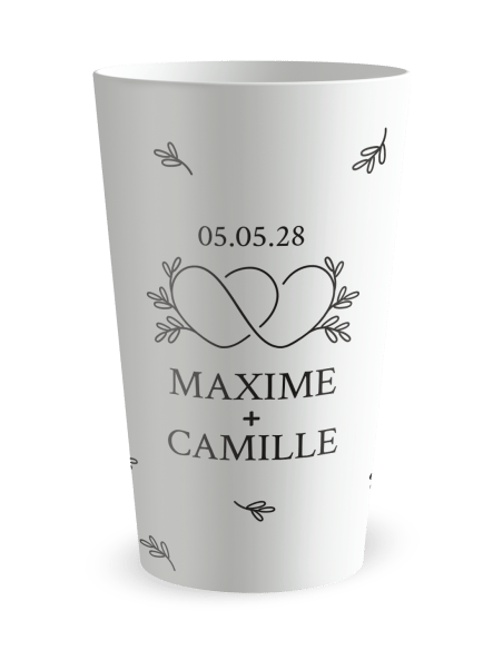 Gobelet blanc - Prénom - mariage cœurs croisés feuilles - Ecocup
