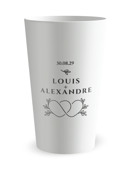 Gobelet blanc - Prénom - mariage cœurs entremêlés - Ecocup