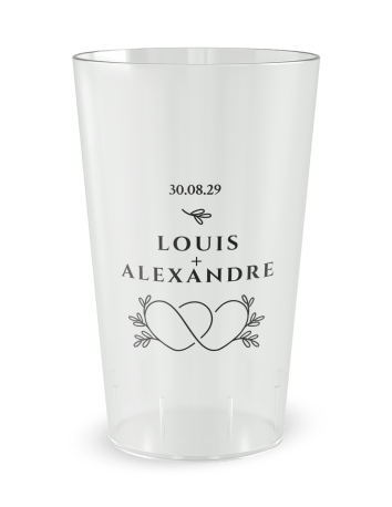 Gobelet transparent - Prénom - mariage cœurs entremêlés - Ecocup