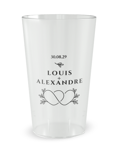 Gobelet transparent - Prénom - mariage cœurs entremêlés - Ecocup