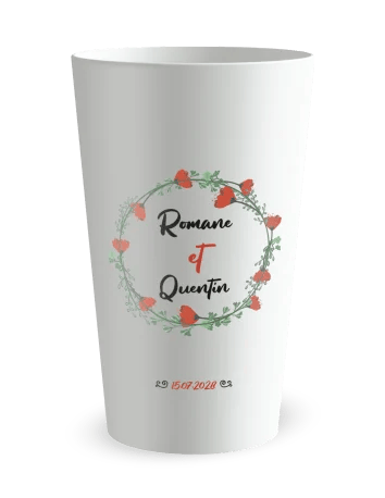 Gobelet blanc de face - mariage coquelicot - Ecocup