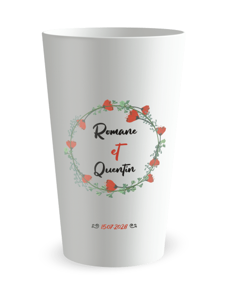 Gobelet blanc de face - mariage coquelicot - Ecocup