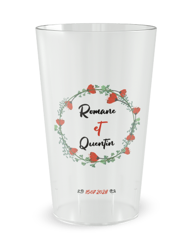 Gobelet transparent de face - mariage coquelicot - Ecocup