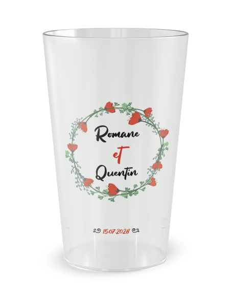 Gobelet transparent de face - mariage coquelicot - Ecocup