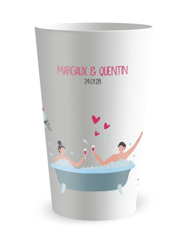 Gobelet blanc de face - Mariage Couple Baignoire - Ecocup