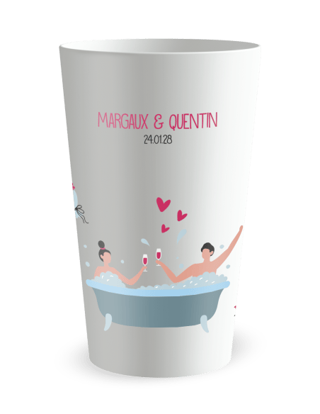 Gobelet blanc de face - Mariage Couple Baignoire - Ecocup