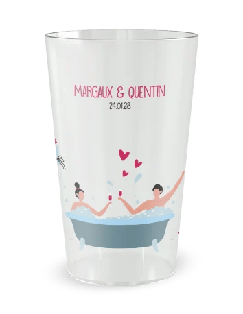 Gobelet transparent de face - Mariage Couple Baignoire - Ecocup