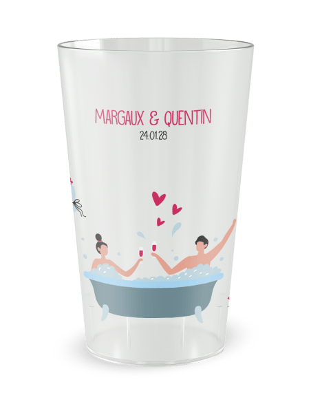 Gobelet transparent de face - Mariage Couple Baignoire - Ecocup