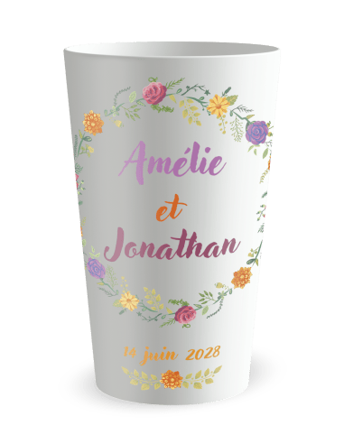 Gobelet blanc - Prénom - Mariage Couronne Automne - Ecocup