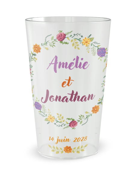 Gobelet transparent - Prénom - Mariage Couronne Automne - Ecocup