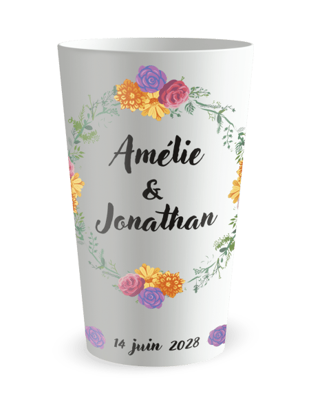 Gobelet transparent Graduation - mariage couronne en fleur - Ecocup
