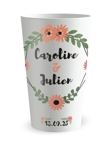 Gobelet blanc de face - mariage couronne romantique - Ecocup