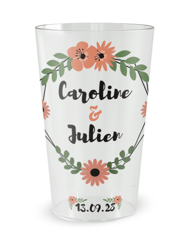 Gobelet blanc - Prénom - mariage couronne romantique - Ecocup