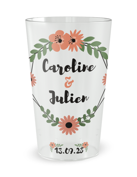 Gobelet blanc - Prénom - mariage couronne romantique - Ecocup