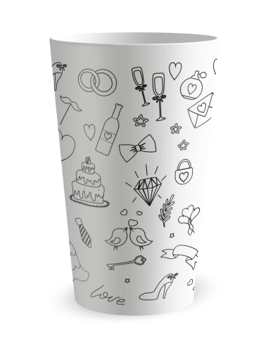 Gobelet blanc de face - mariage dessins à la main - Ecocup
