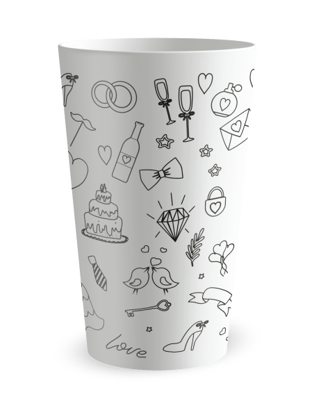 Gobelet blanc de face - mariage dessins à la main - Ecocup