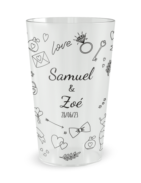 Gobelet transparent - Prénom - mariage dessins à la main - Ecocup