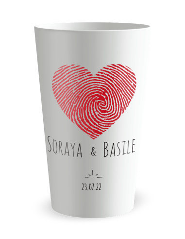 Gobelet blanc de face - mariage empreinte coeur - Ecocup